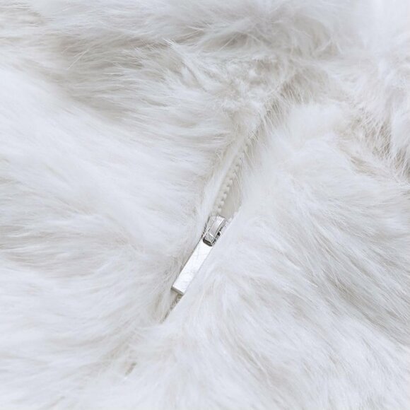 Women's Faux Fur Zip-Up Cropped Jacket Long Sleeve Warm Winter Coat White - Picture 5 of 5